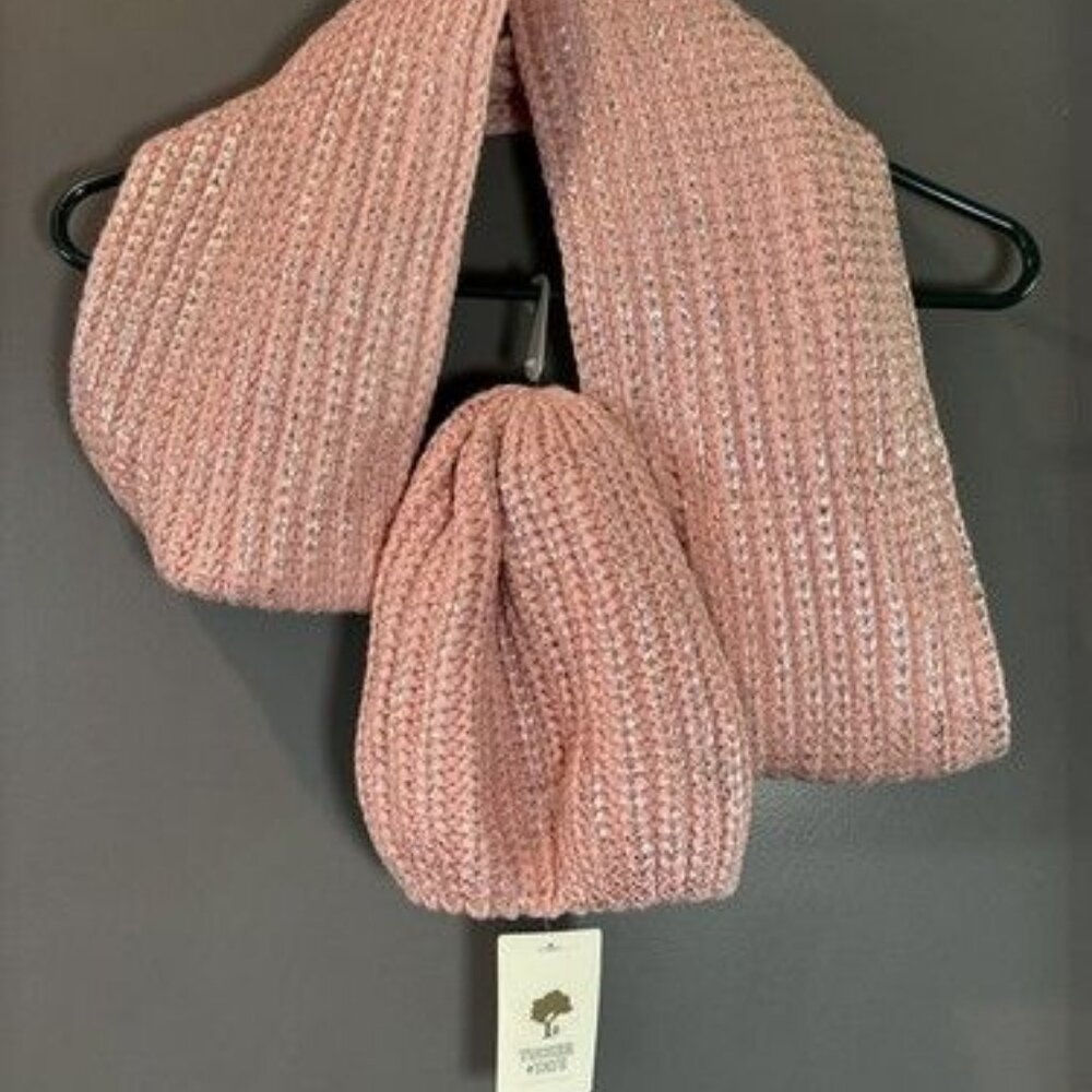 Tucker Tate Girls One Size Knit Infinity Scarf And Hat Pink Metallic Silver